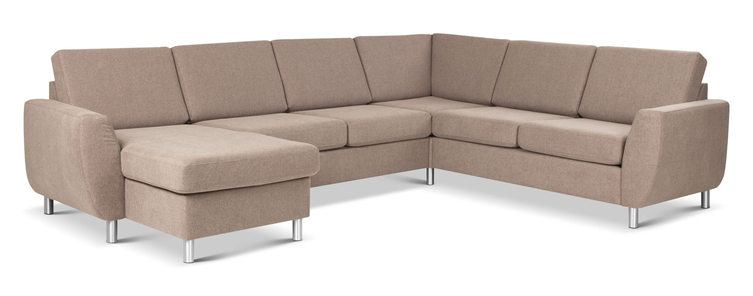 Wendy Set 2c3d Sofa Chaiselong Antelope Beige Polyester Stof Og Børstet Aluminium