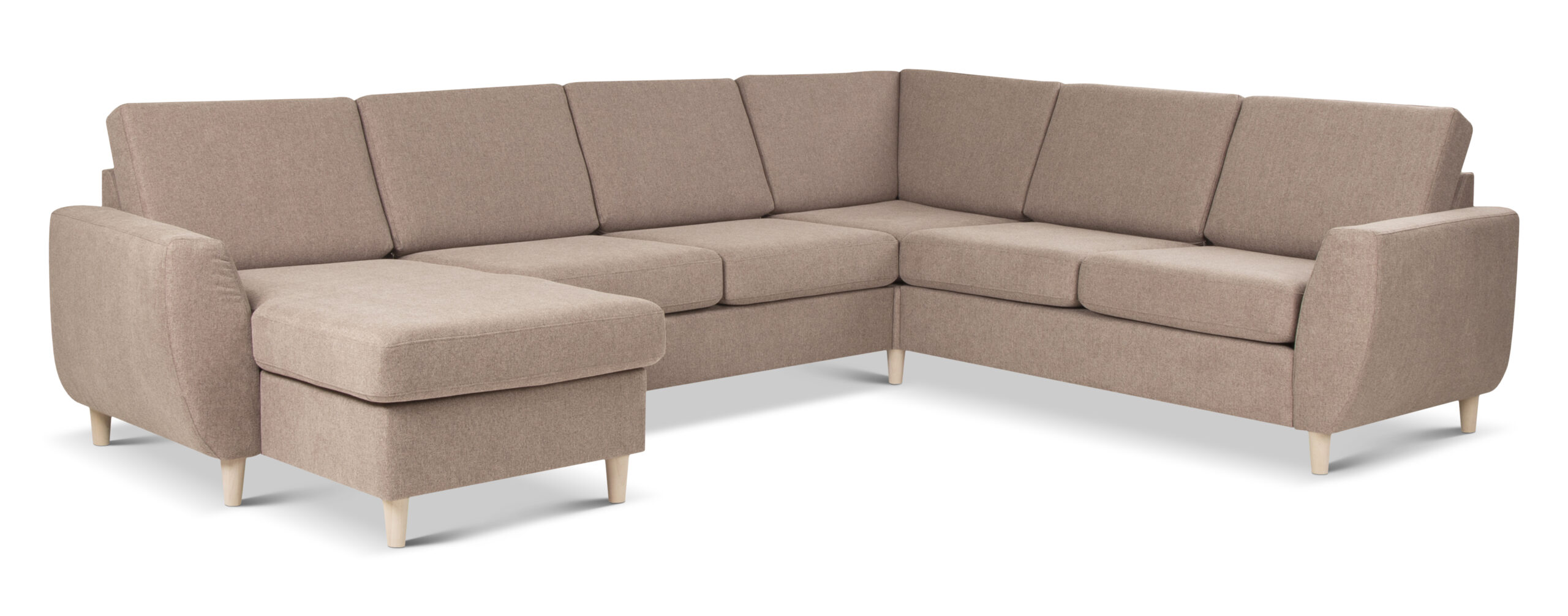 Wendy Set 2c3d Sofa Chaiselong Antelope Beige Polyester Stof Og Natur Træ