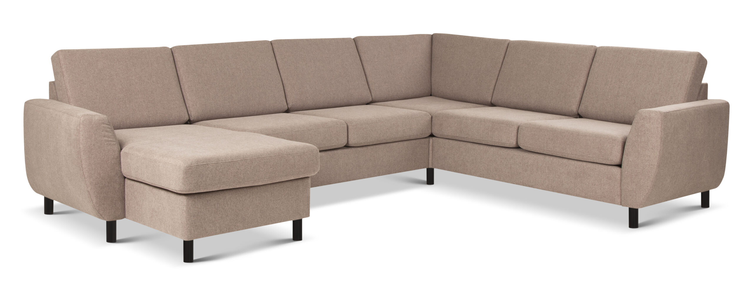 Wendy Set 2c3d Sofa Chaiselong Antelope Beige Polyester Stof Og Sort Træ
