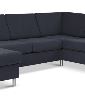 Wendy Set     2c3d Sofa     Chaiselong Blå Polyester Stof Og Børstet Aluminium