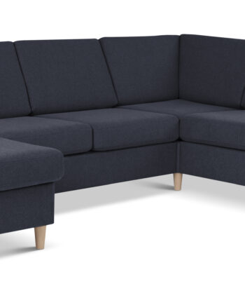 Wendy Set     2c3d Sofa     Chaiselong Blå Polyester Stof Og Natur Træ