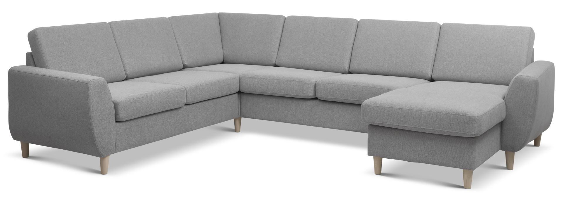 Wendy Set 2c3d Sofa Chaiselong Grå Polyester Stof Og Natur Træ
