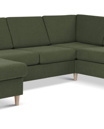 Wendy Set     2c3d Sofa     Chaiselong Vinter Mosgrøn Polyester Stof Og Natur Træ