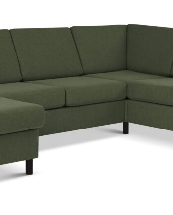 Wendy Set     2c3d Sofa     Chaiselong Vinter Mosgrøn Polyester Stof Og Sort Træ