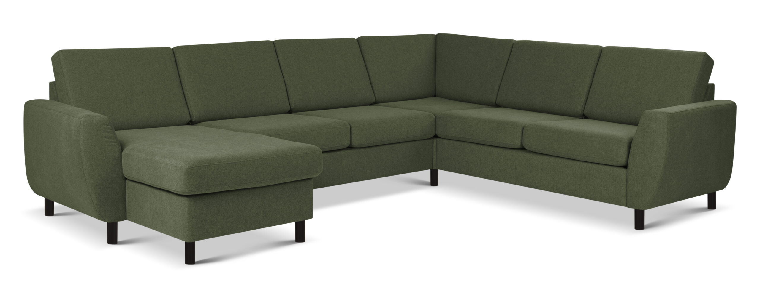 Wendy Set 2c3d Sofa Chaiselong Vinter Mosgrøn Polyester Stof Og Sort Træ