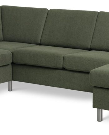 Wendy Set     Oe Left Sofa     Chaiselong Vinter Mosgrønt Polyester Stof Og Børstet Aluminium