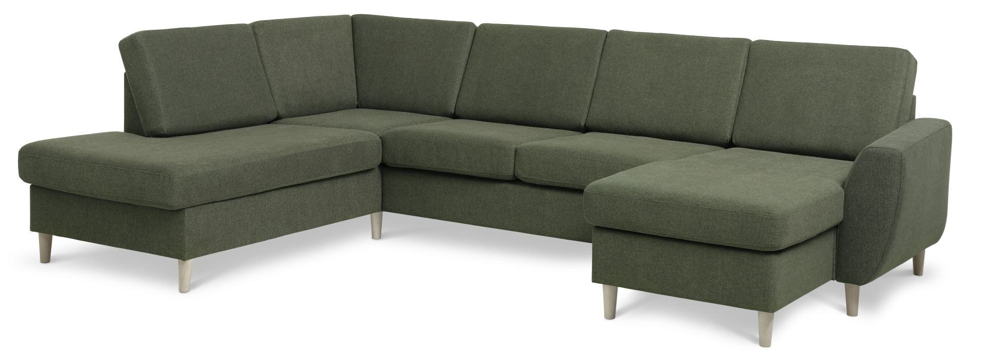Wendy Set Oe Left Sofa Chaiselong Vinter Mosgrønt Polyester Stof Og Natur Træ
