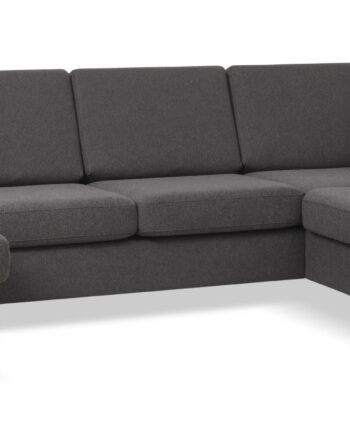 Wendy Set     Oe Right Sofa     Chaiselong Antracitgrå Polyester Stof Og Sort Træ