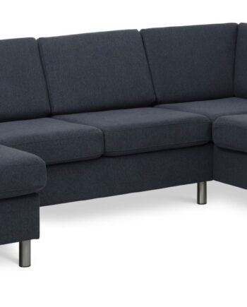 Wendy Set     Oe Right Sofa     Chaiselong Blå Polyester Stof Og Børstet Aluminium