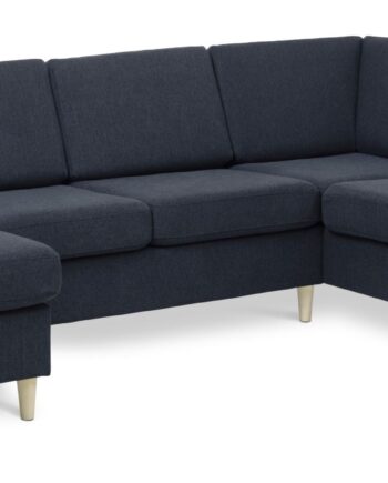 Wendy Set     Oe Right Sofa     Chaiselong Blå Polyester Stof Og Natur Træ