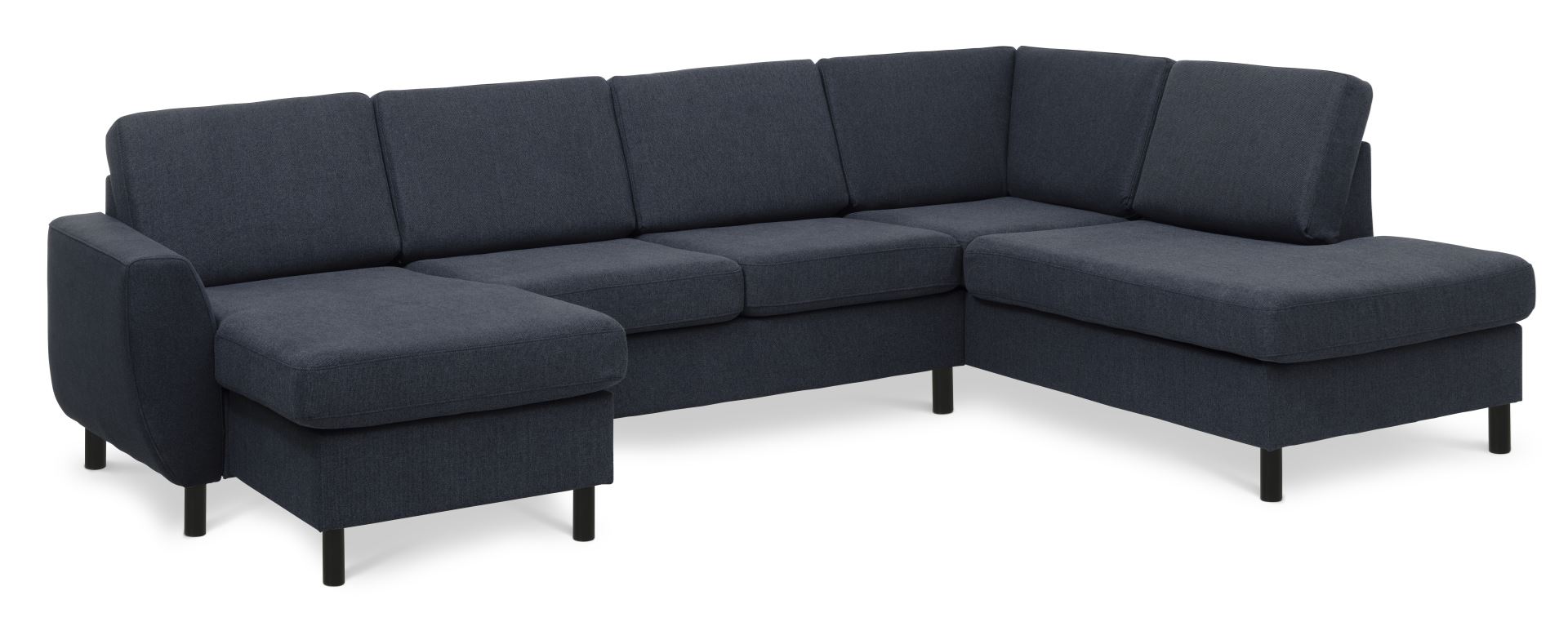 Wendy Set Oe Right Sofa Chaiselong Blå Polyester Stof Og Sort Træ