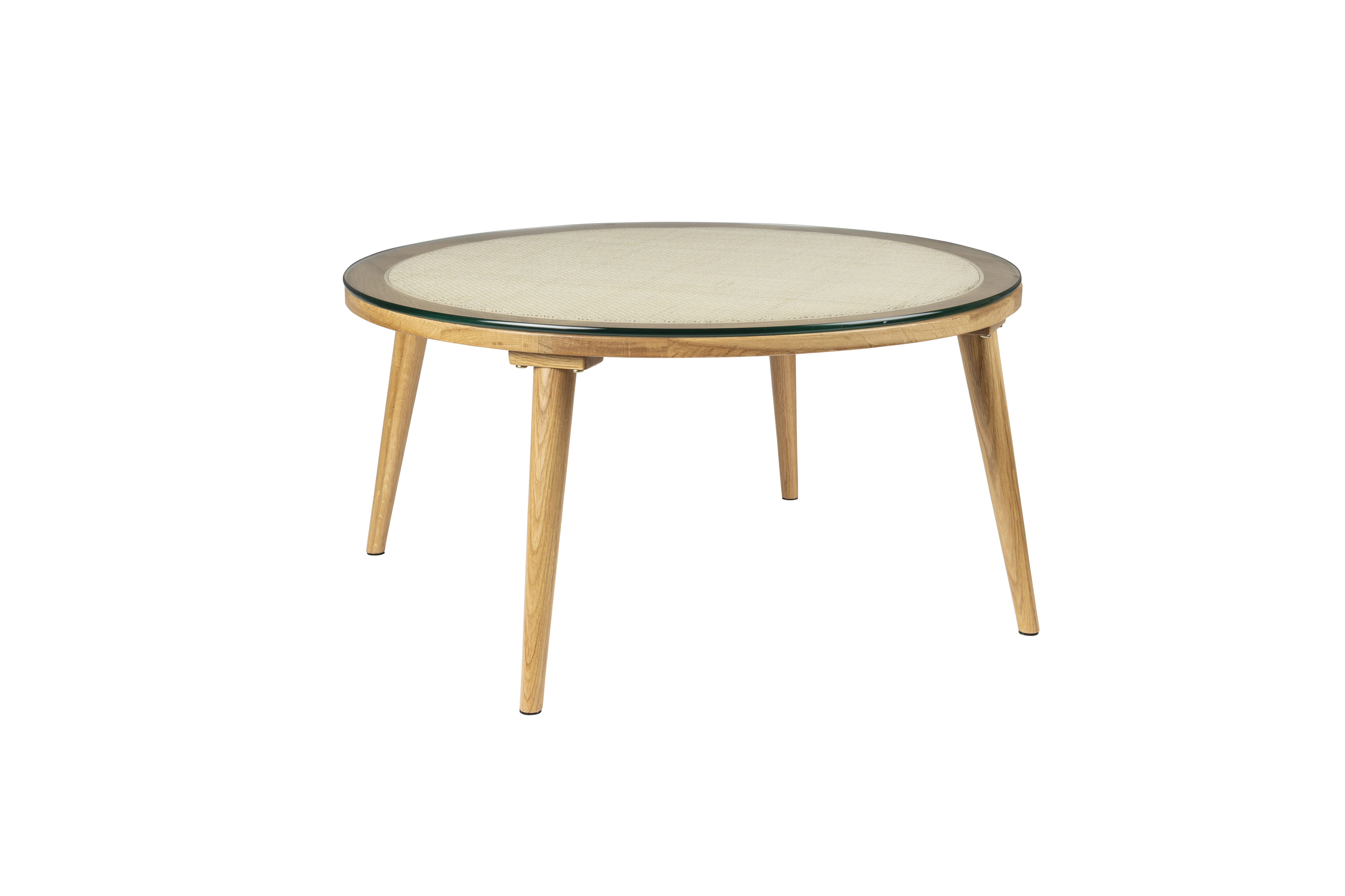 White Label Living Haru Sofabord  Rund Glas Og Natur Egetræ  ø70