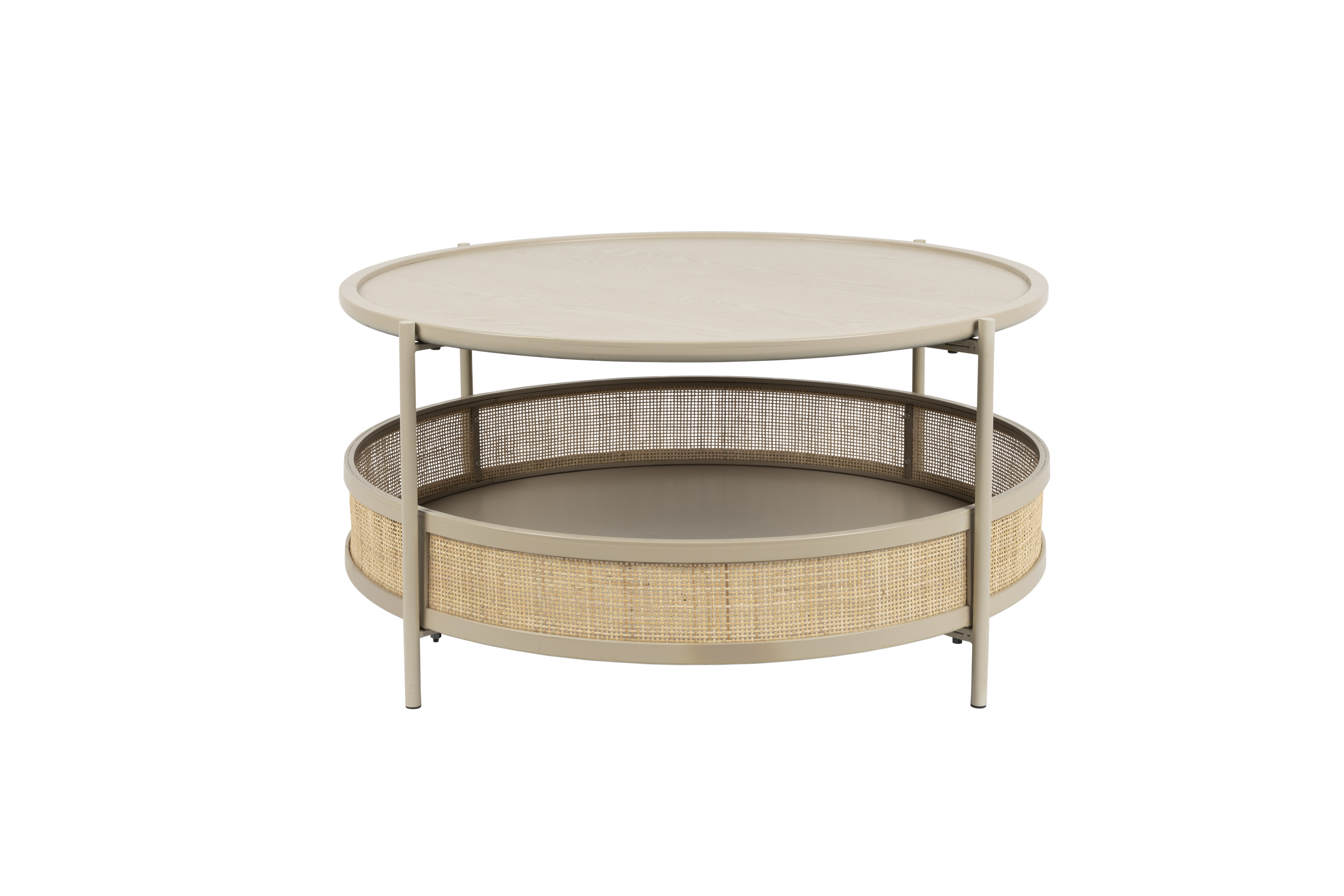 White Label Living Makoto Sofabord     Kurv Rattan Og Sand Askefinér Metal  ø80