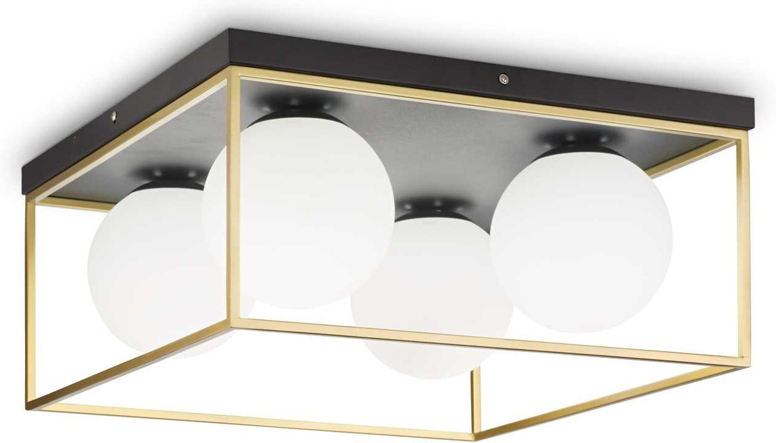 -armet Loftslampe Ideal Lux Lingotto Matsort Mat Messing Med Fire Hvide Glasdiffusorer 45 5x45 5x21   Cm