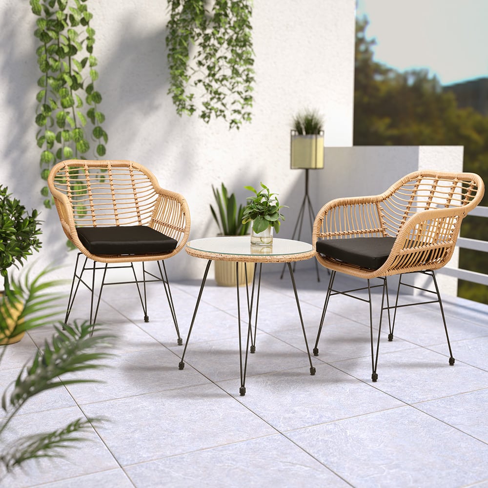 -delt Altansæt  Quot Bali Quot    Lounge Havestole    Sidebord  Rattan Look