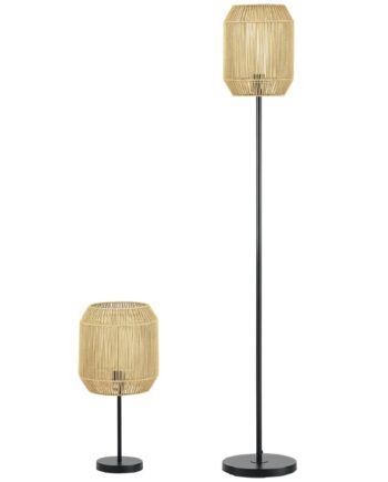 -delt Belysningssæt    Gulvlampe    Bordlampe  38 Cm   38 Cm   158 Cm  Naturlig   Sort