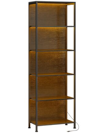 -etagers Bogreol Med Led-belysning    Lysfarver  Til Stue  60   30   179 Cm  Sort