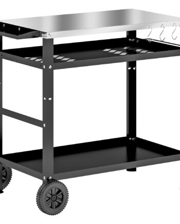 -lags Grillvogn Serveringsvogn Med Arbejdsflade  Håndtag  Låg  Hjul  Grillbord   Rustfrit Stål  100x52x80cm  Sort