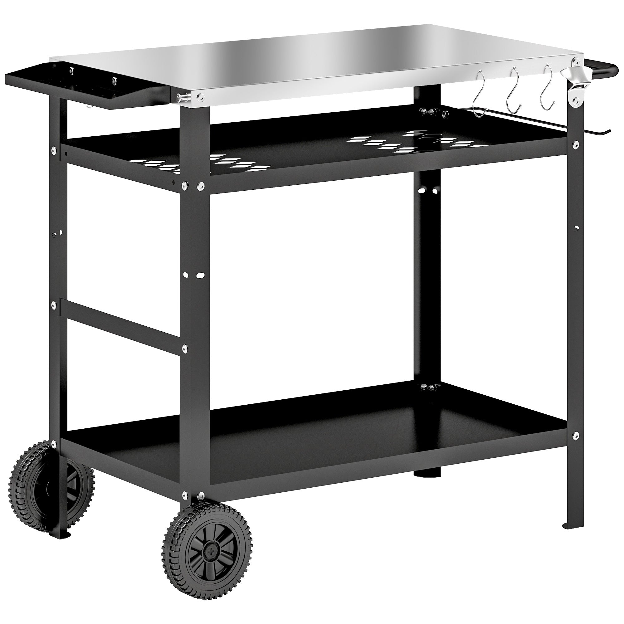 -lags Grillvogn Serveringsvogn Med Arbejdsflade  Håndtag  Låg  Hjul  Grillbord   Rustfrit Stål  100x52x80cm  Sort