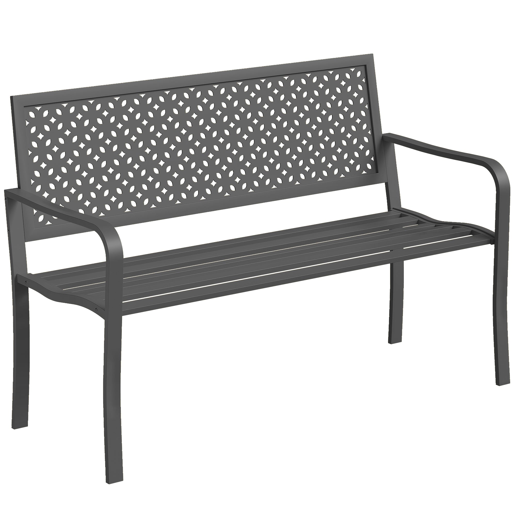 -personers Havebænk   Metal  Vejrbestandig Udendørsbænk Med Rustbestandigt Ryglæn  Geometrisk Design  Understøtter Op Til 240 Kg