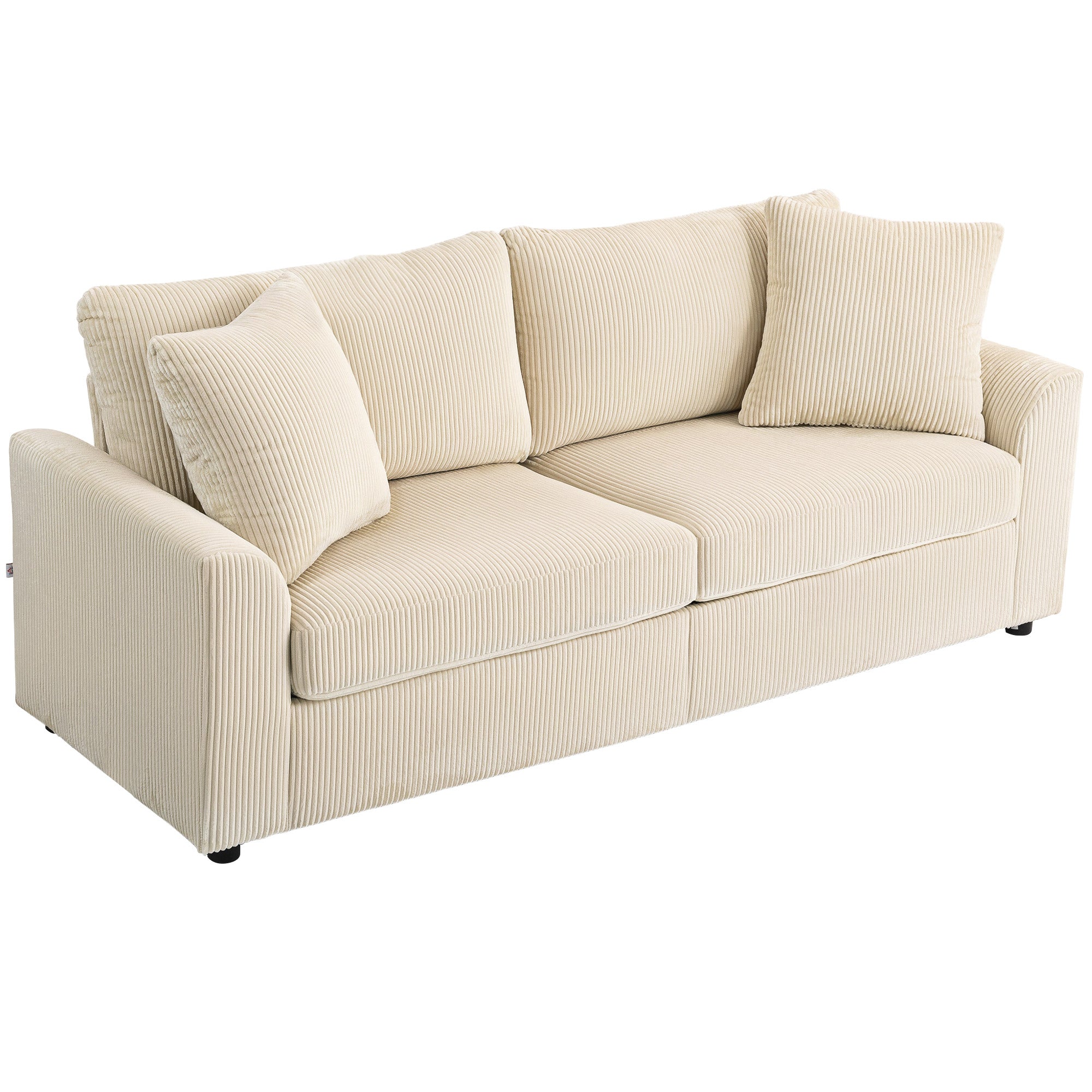 -personers Sofa Med Dekorative Hynder Corduroy Sofa Til Stue Soveværelse 212 Cm Bred Cremehvid