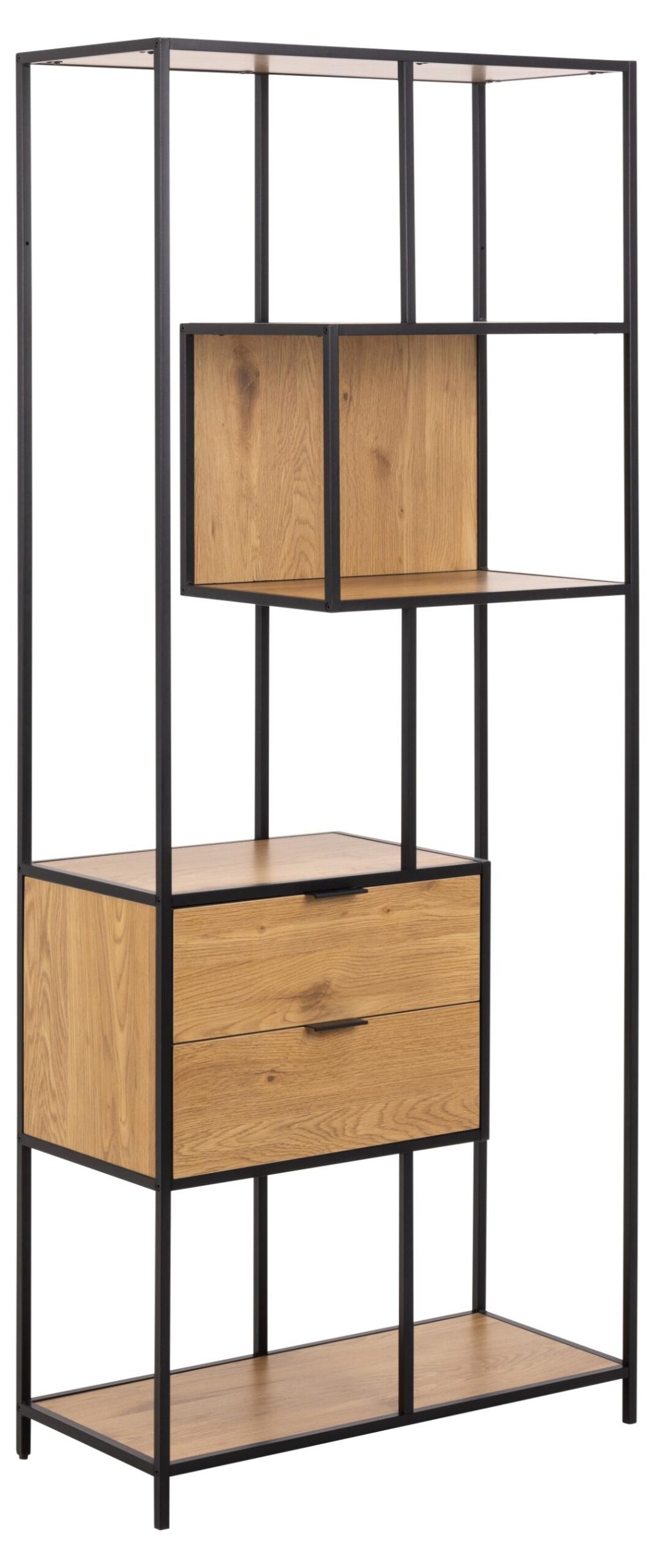 Act Nordic Seaford Reol Hylder Og Skuffer Mat Vild Eg Ru Melam Og Sort Ru Stål 77x35x185