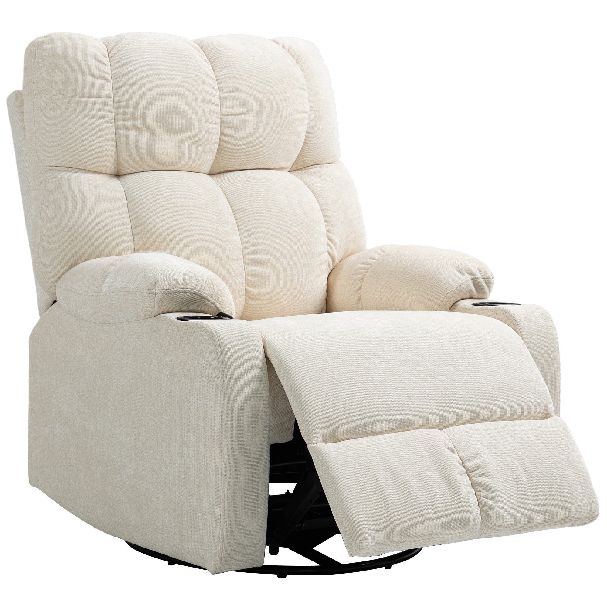 Afslappende Lænestol Med Fodstøtte  Lænestol  Drejelig  Op Til 150 Kg  Stålstel  88   96   108 Cm  Beige