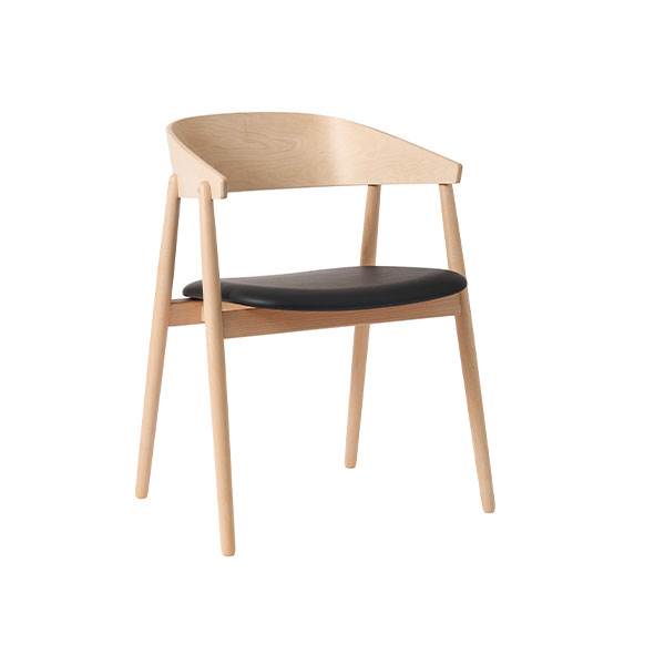 Andersen Furniture Ac2 Spisebordsstol   Bøg Hvidpig  Mat Lak   Sort Pu Lædersæde  : Erling Christensen Møbler