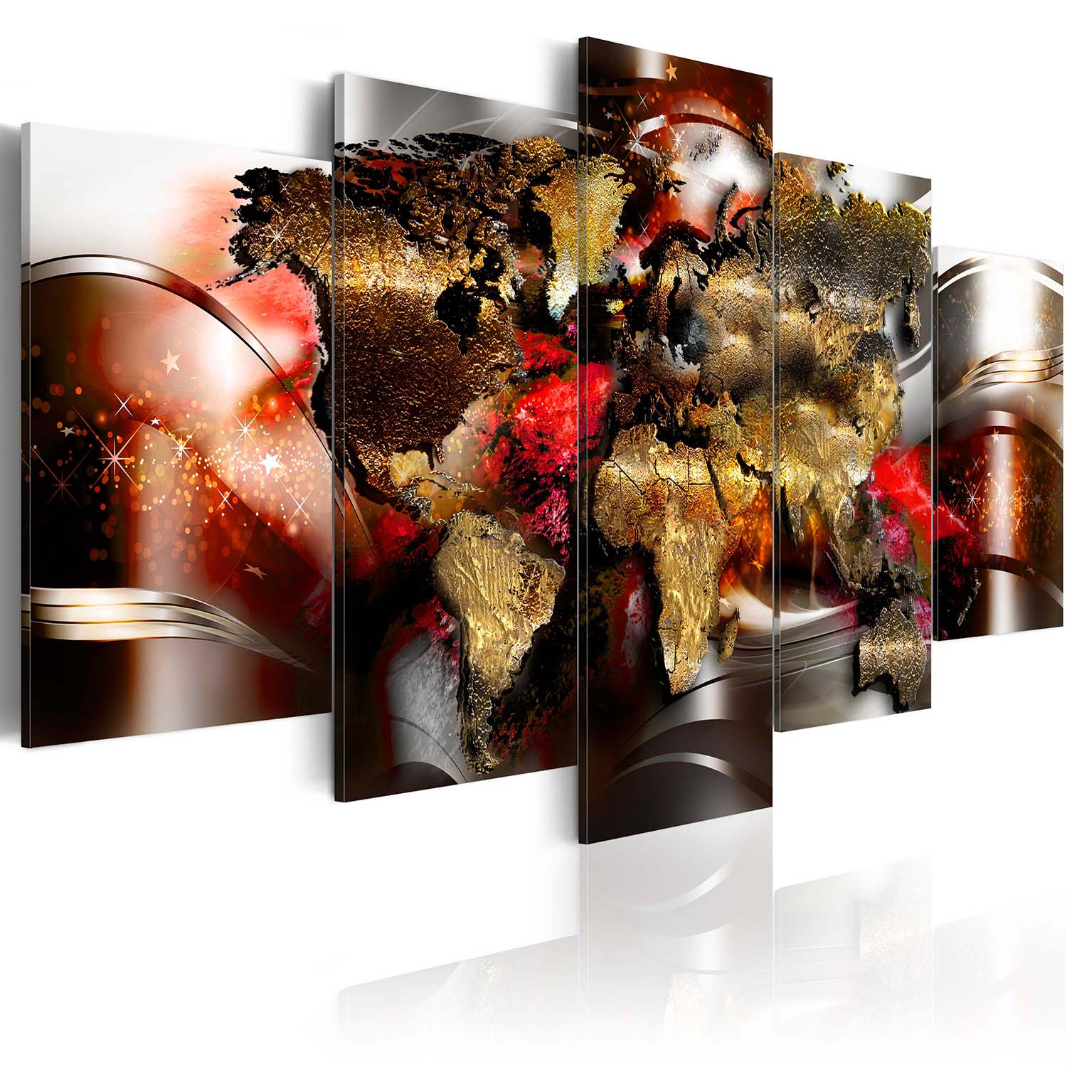 Artgeist Ruby Ribbon Abstrakt Verdenskort Trykt På Lærred   -delt  100x50 Cm  100x50