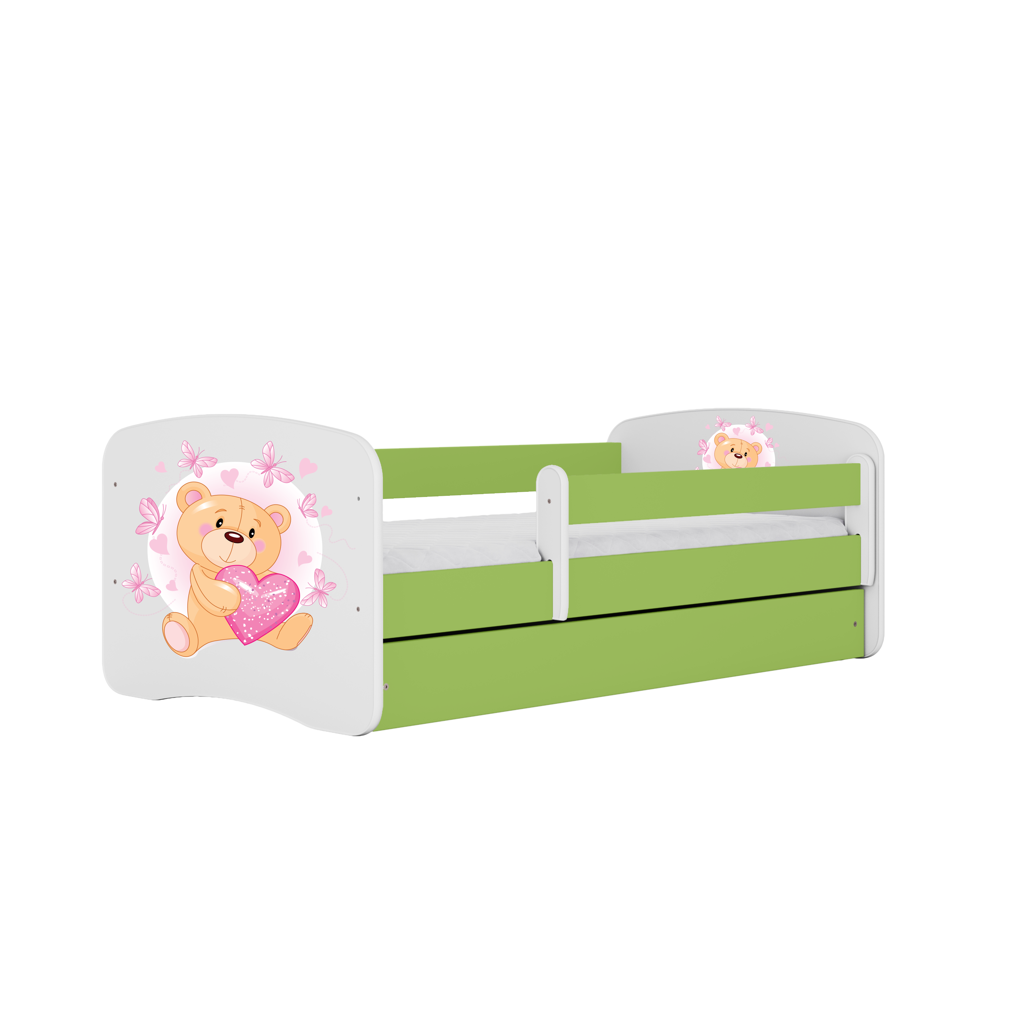 Babydreams Juniorseng   Bamse Sommerfugle     Madras  Sengehest  Skuffe Hvid Grøn Laminat  180x80