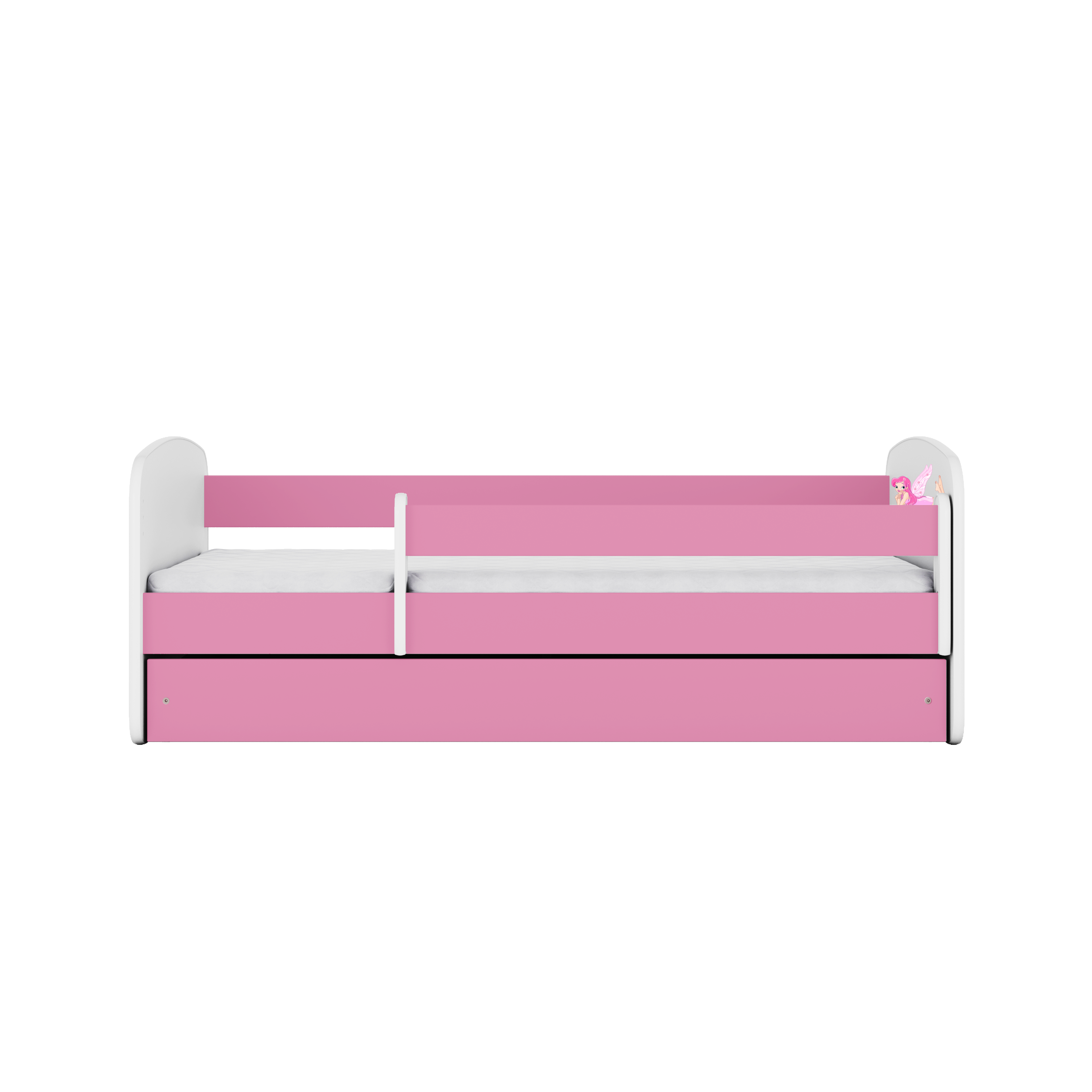 Babydreams Juniorseng    Fe Med Vinger     Madras  Sengehest  Skuffe Hvid Lyserød Laminat  140x70