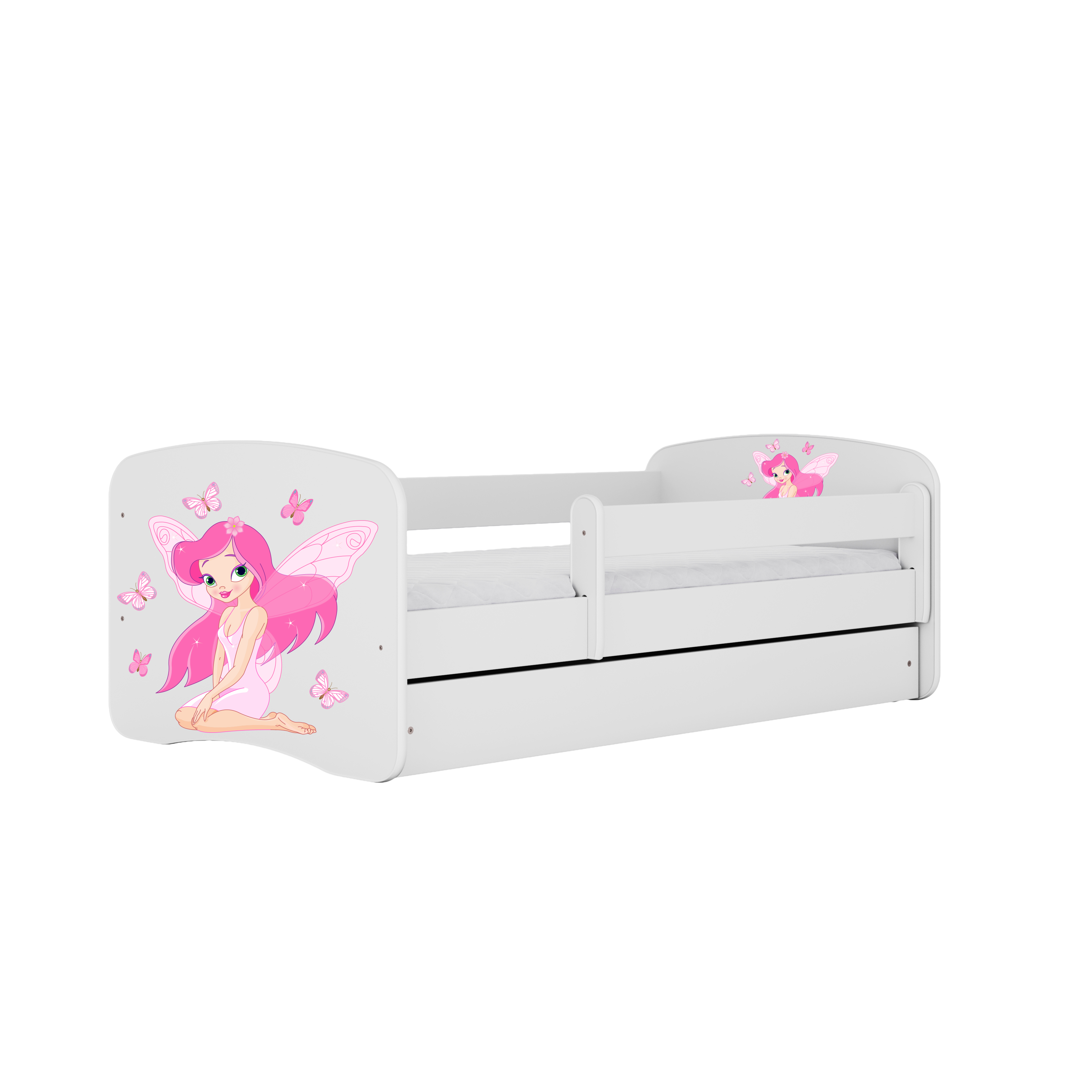 Babydreams Juniorseng Med Fe Med Sommerfugle     Madras  Sengehest  Skuffe Hvid Laminat  160x80