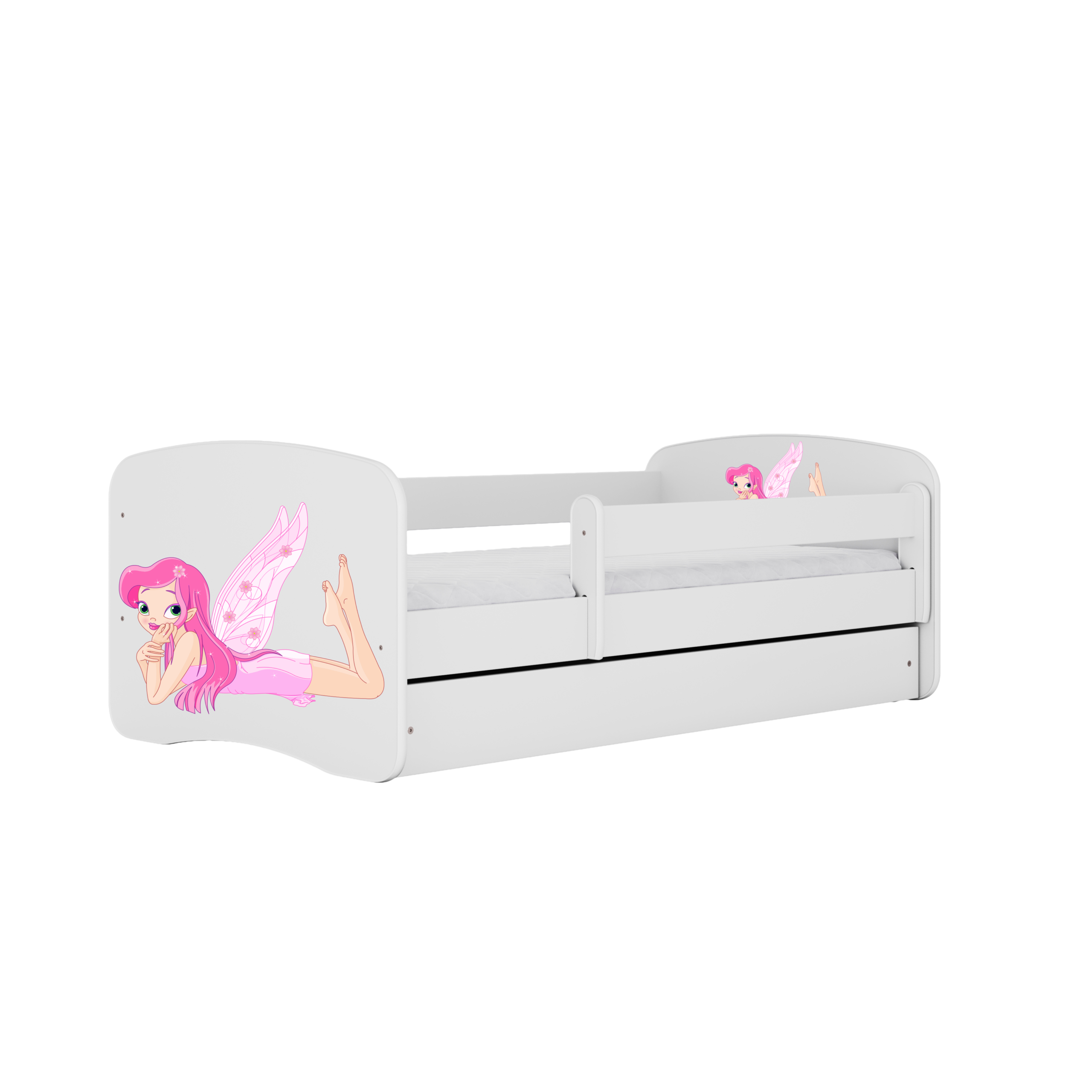 Babydreams Juniorseng Med Fe Med Vinger Madras Sengehest Skuffe Hvid Laminat 160x80