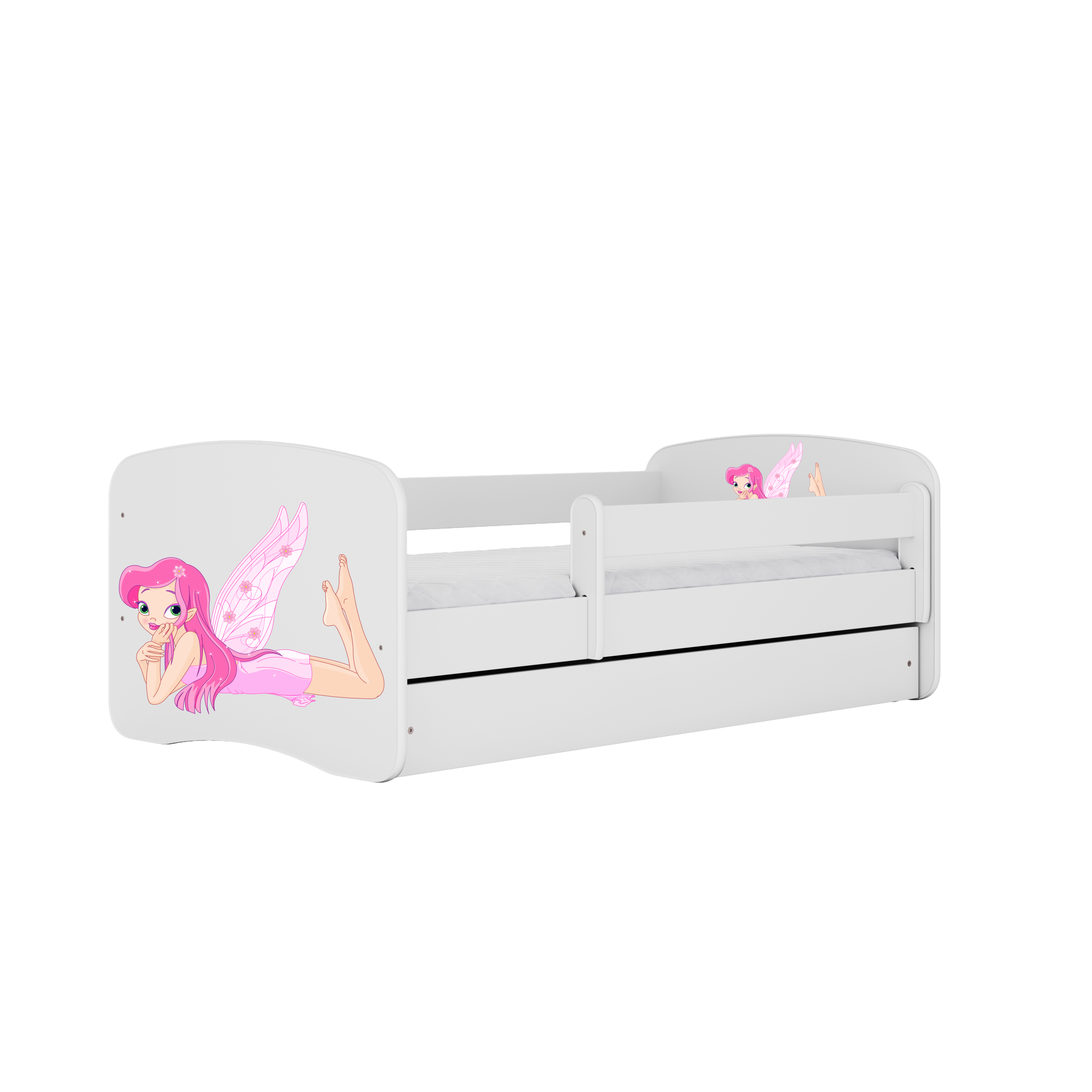 Babydreams Juniorseng Med Fe Med Vinger     Madras  Sengehest  Skuffe Hvid Laminat  160x80