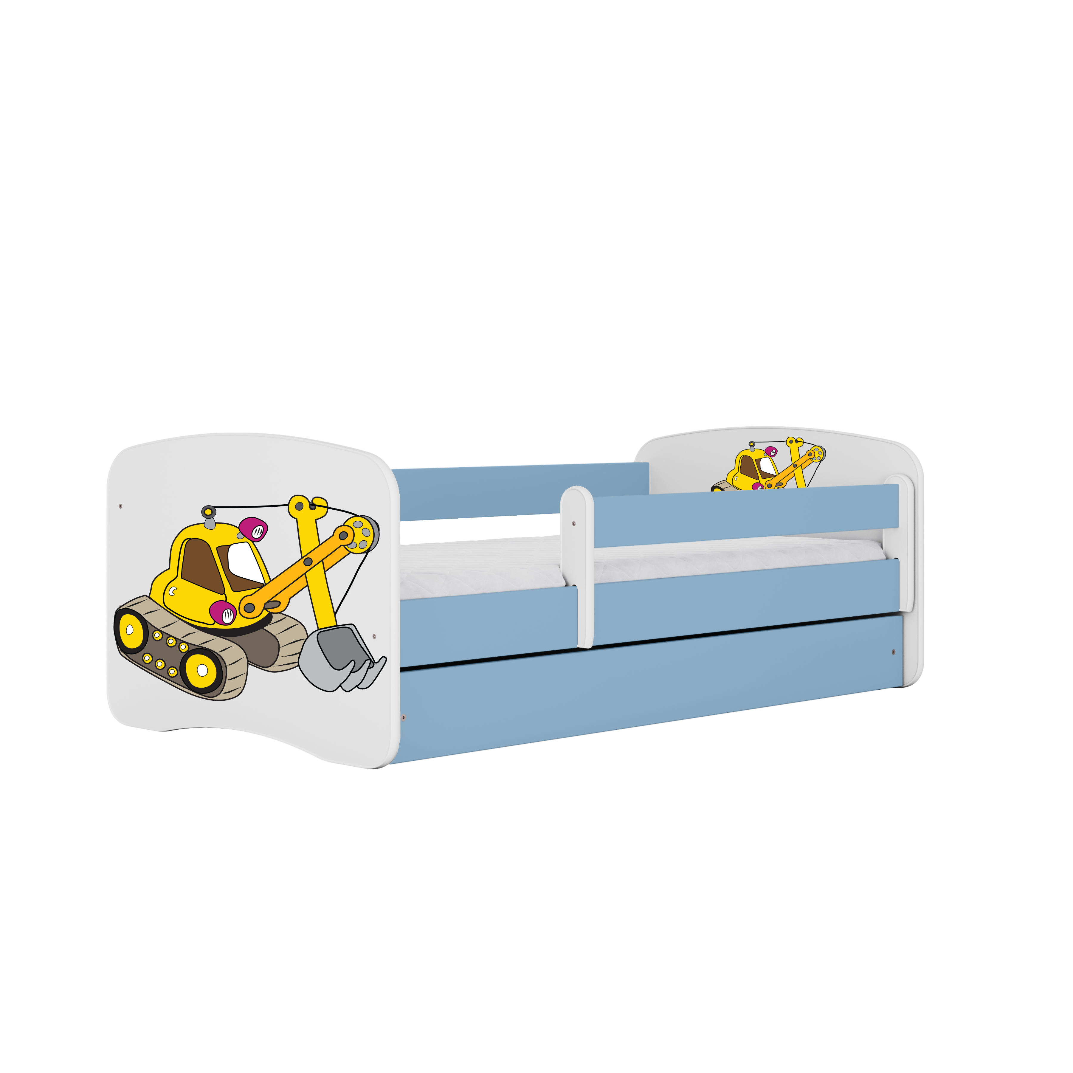 Babydreams Juniorseng Med Gravemaskine     Madras  Sengehest  Skuffe Hvid Og Blå Laminat  180x80