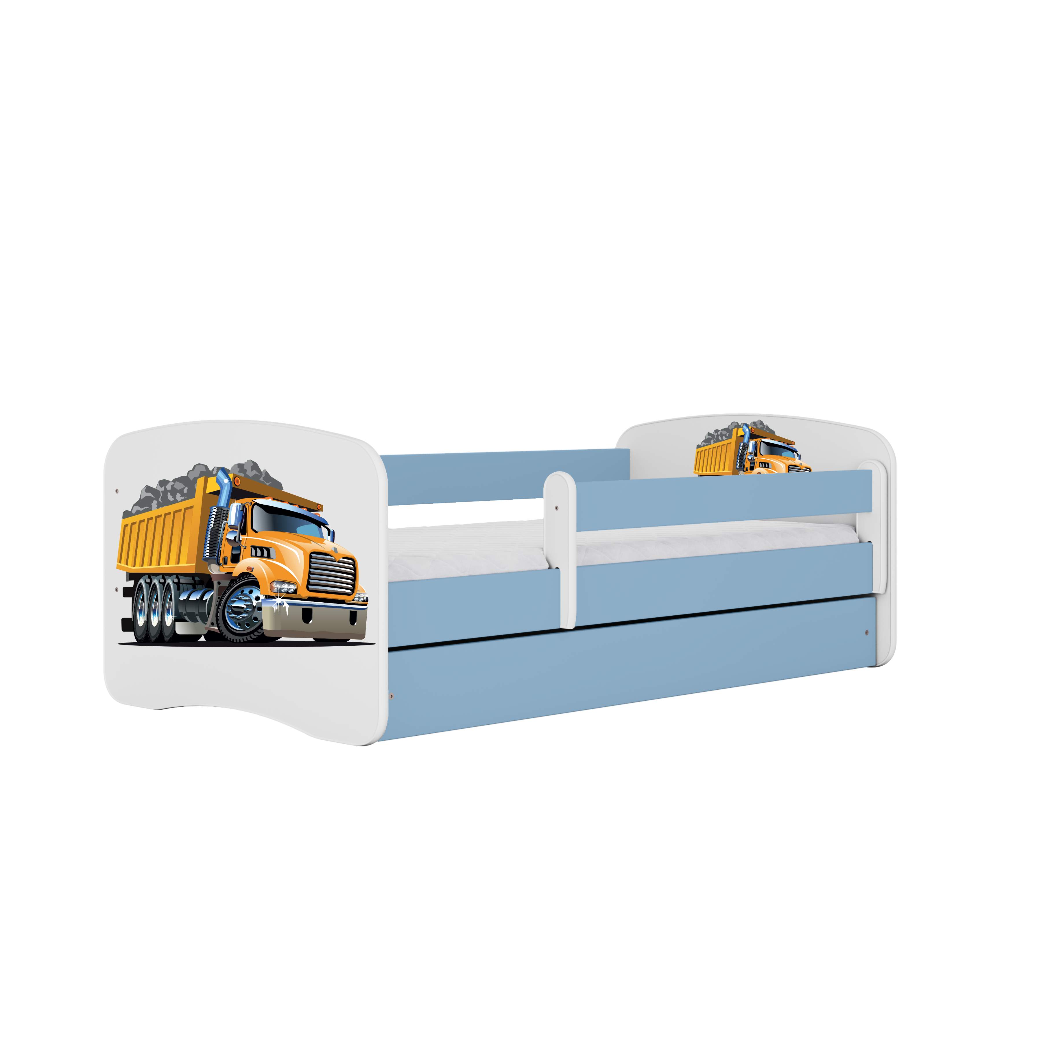 Babydreams Juniorseng Med Lastbil     Madras  Sengehest  Skuffe Hvid Og Blå Laminat  160x80