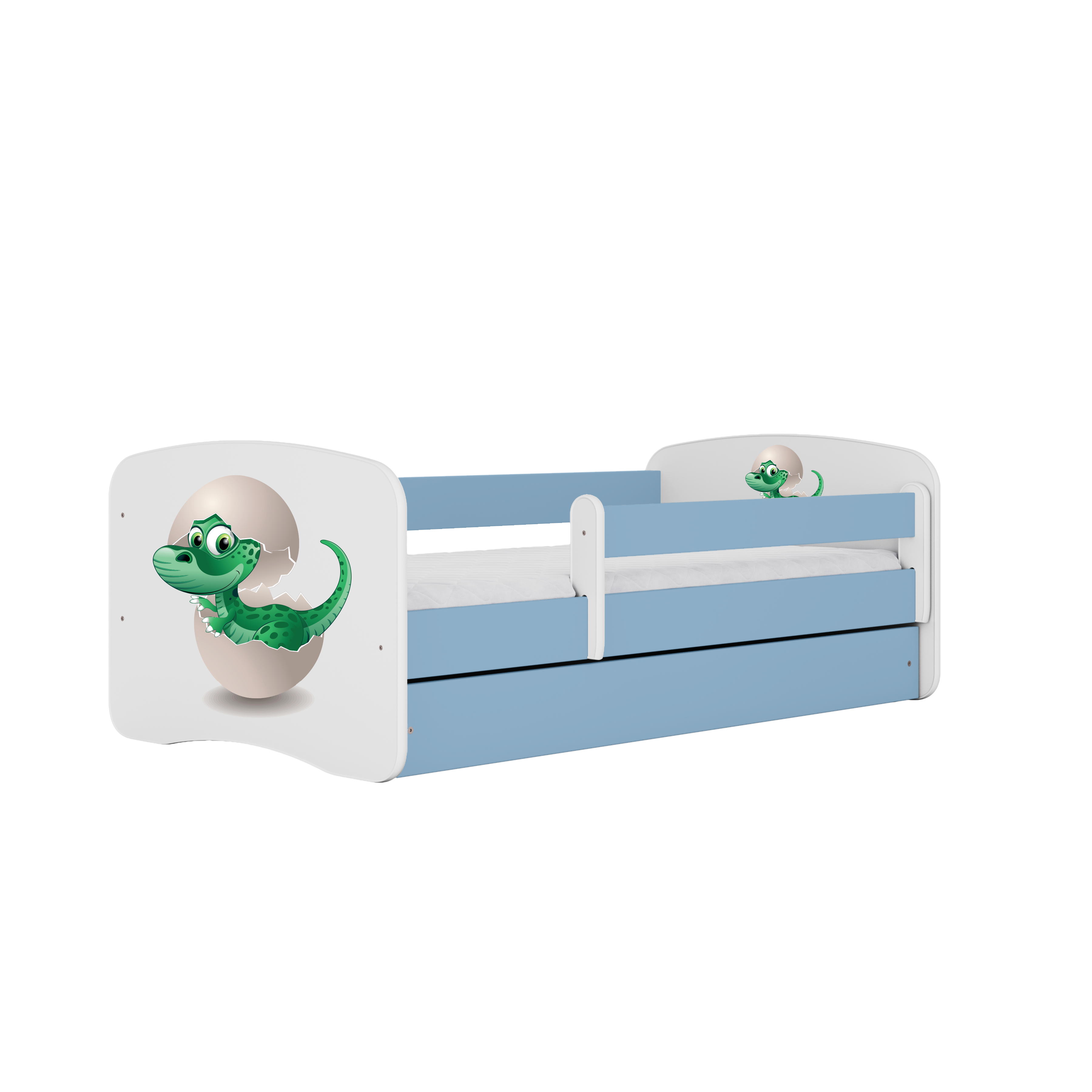 Babydreams Juniorseng Med Lille Dino     Madras  Sengehest  Skuffe Hvid Og Blå Laminat  180x80