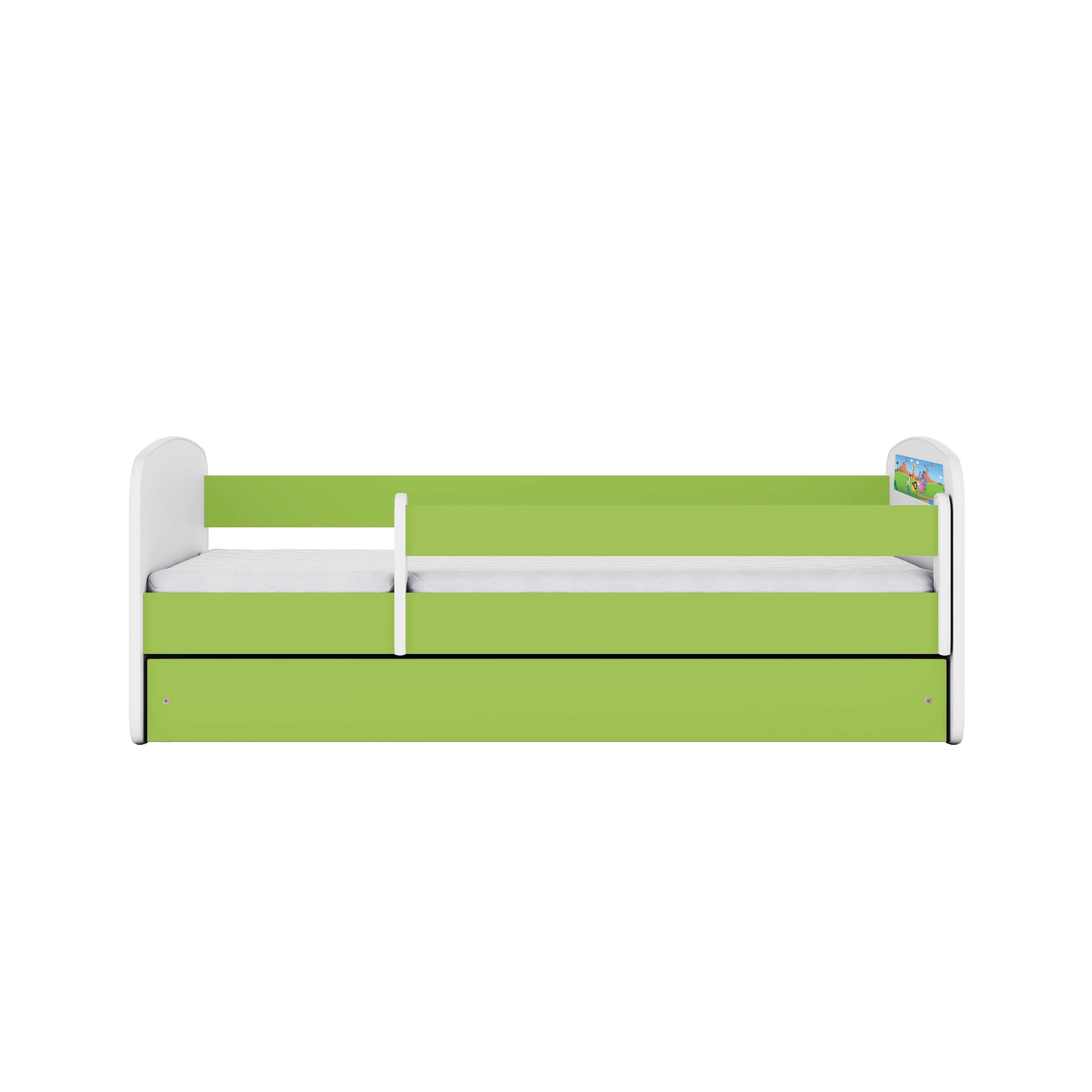 Babydreams Juniorseng Med Safari Dyr     Madras  Sengehest  Skuffe Hvid Grøn Laminat  160x80