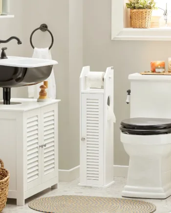 Badeværelsesskab Med Toiletpapirholder  Skandi-look  B20   D18   H79 Cm  Hvid