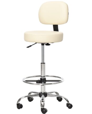 Barstol  Højdejusterbar Barstol Med Hjul Lavet Af Kunstlæder  360â  Drejelig Med Ryglæn Polstret Beige 56   57   104-127 Cm