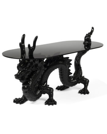 Bold Monkey Dragonized Bastard Sofabord  Oval Røgsort Glas Og Sort Harpiks Jern  100x45