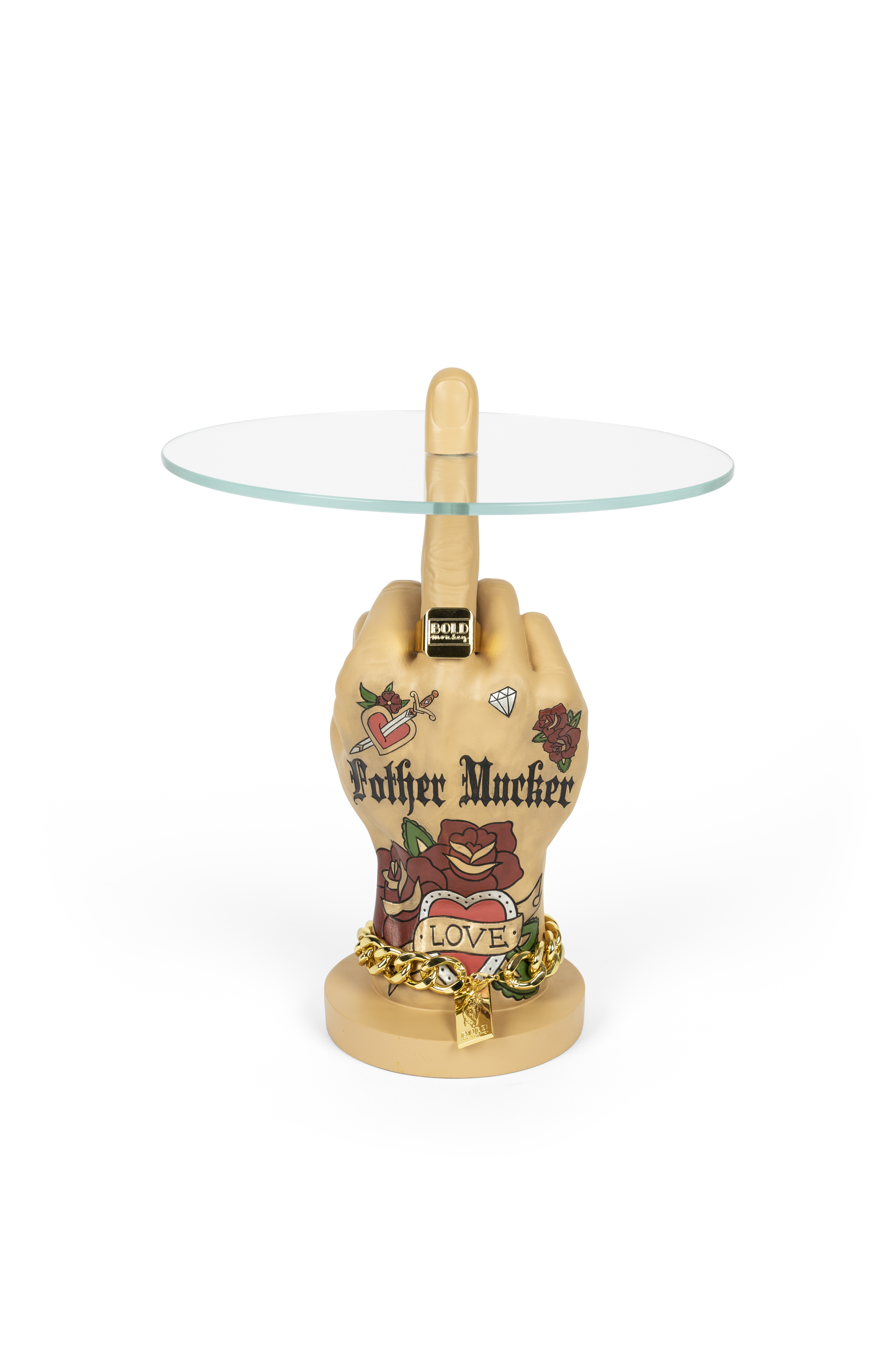 Bold Monkey Fother Mucker Sidebord  Rund Glas Og Guld Multifarvet Harpiks  ø40