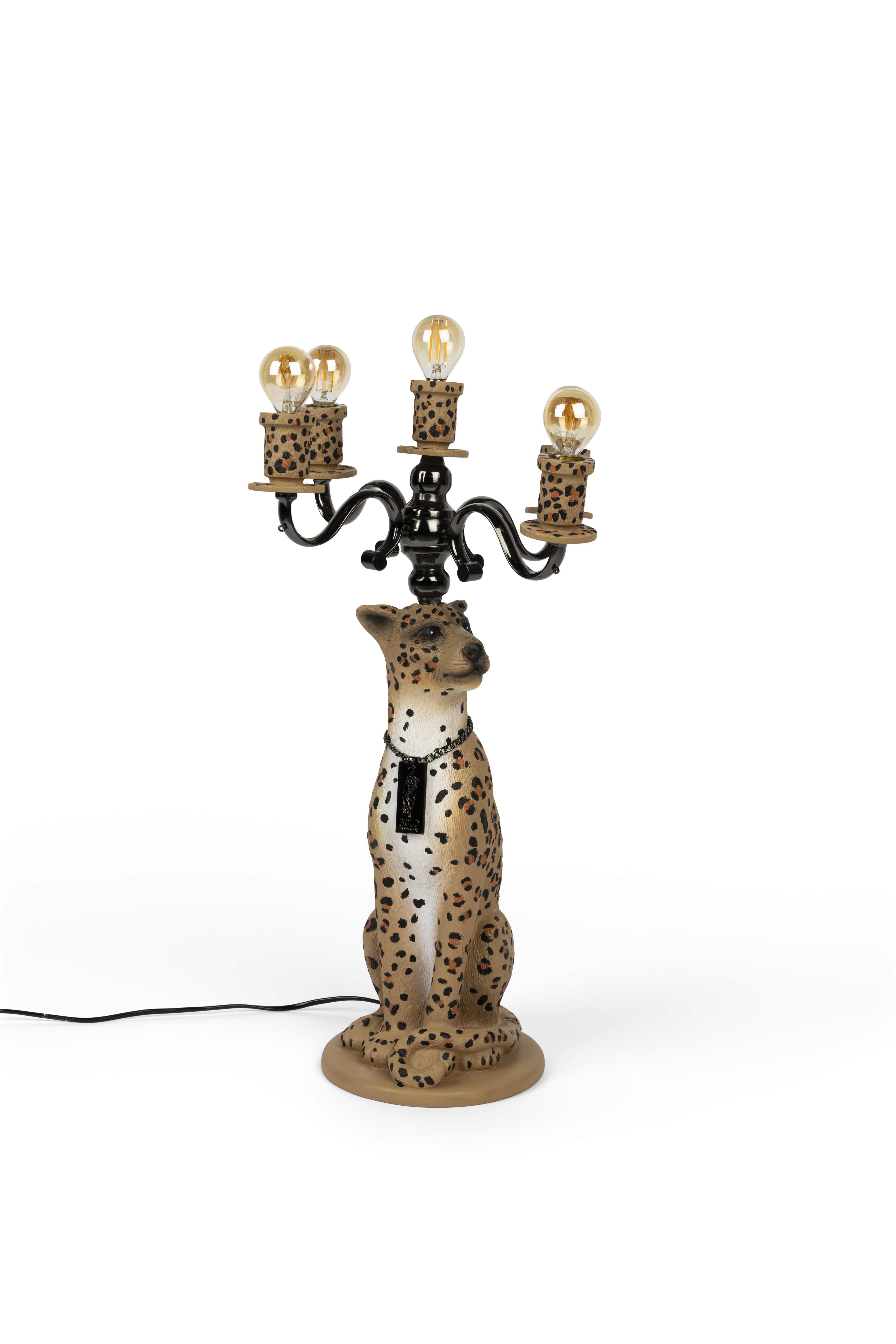 Bold Monkey Proudly Crowned Panther Gulvlampe Sort Galvanisering Og Brun Panterprint Harpiks