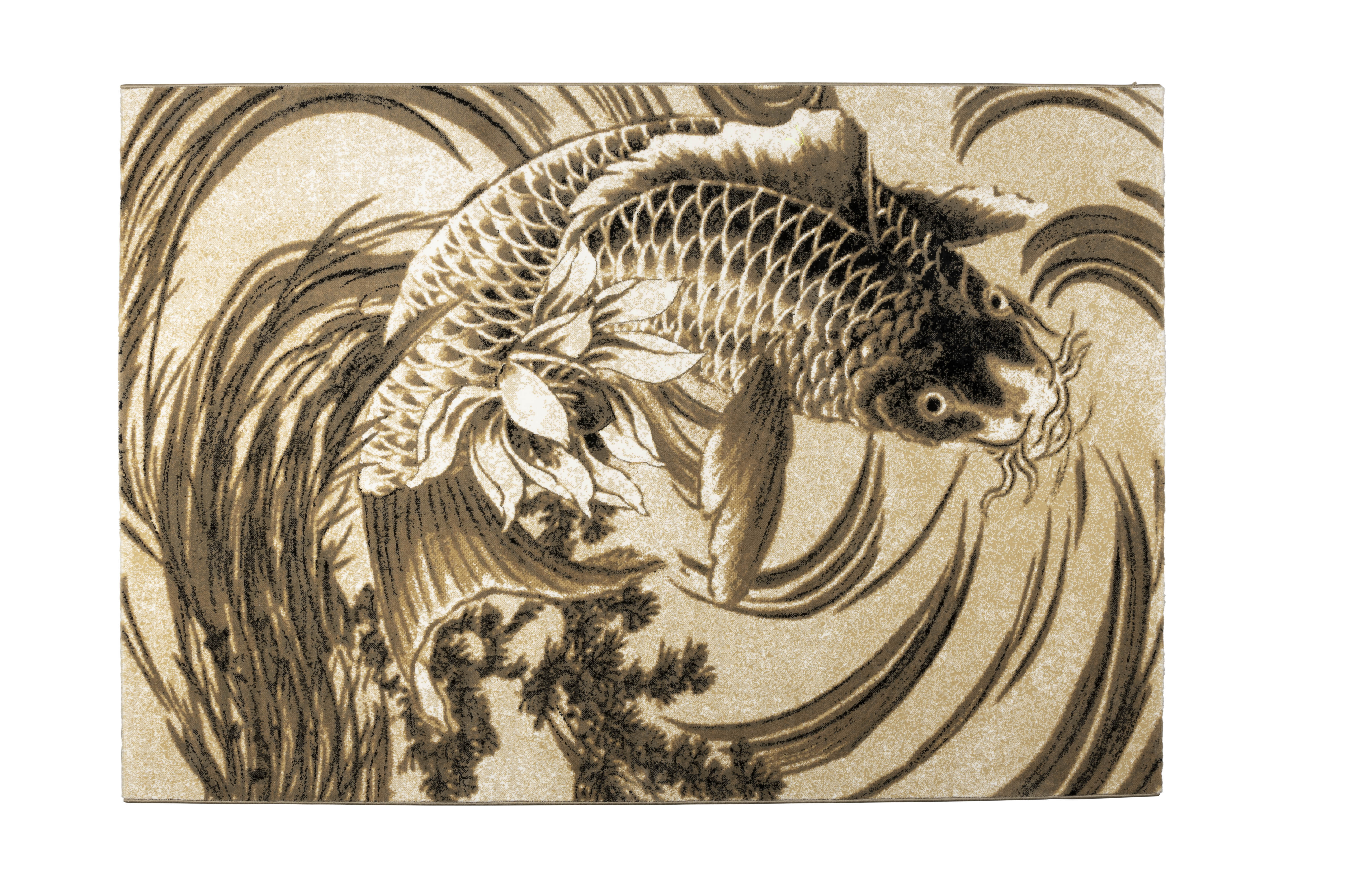 Bold Monkey The Legend Of Koi Gulvtæppe  Rektangulær Beige Sort Grå Polypropylen Decolan 160x230