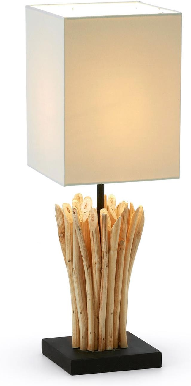 Bordlampe Kave Home Boop Rustik Massiv Træ Med Bomuldsskærm Natur Beige