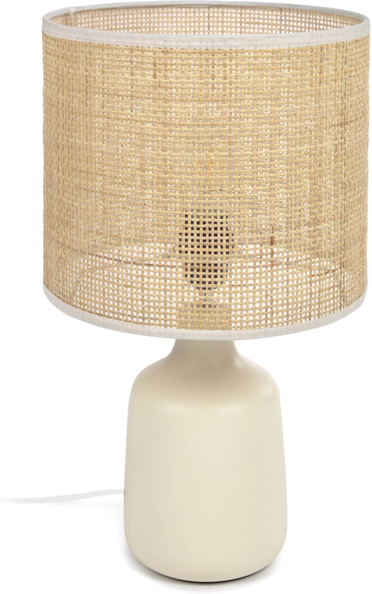 Bordlampe Kave Home Erna Rustik Kolonial Keramik Bambus H46 Cm Natur Beige