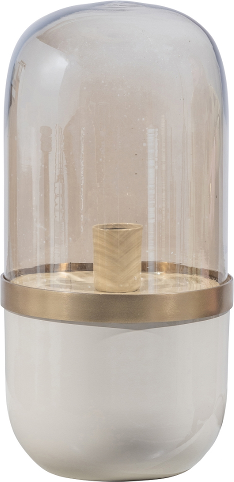 Bordlampe Woood Exclusive Flora  Metal Glas  Mat Hvid Med Gulddetaljer  ø20   H43 Cm