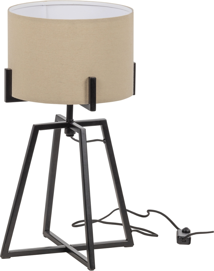 Bordlampe Woood Exclusive Holly ø35xh60 Cm  Mat Sort Metalramme  Natur Bomuld-terylen Lampeskærm