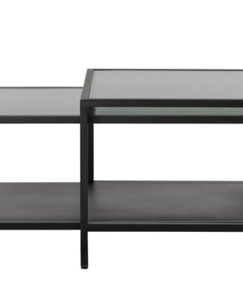 Bronco Nest Sofabord       Hylde Riflet Glas Og Sort Metal  60-90x60-45