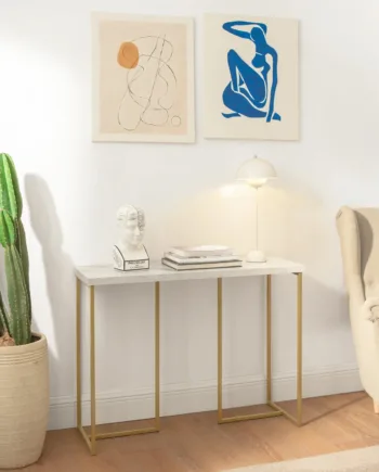 Elegant Konsolbord  B100   D36   H75 Cm  Gråtonet Bordplade Med Guldfarvede Ben
